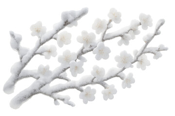Obraz premium White cherry blossom branches covered in snow and ice, symbolizing winter beauty and cold season