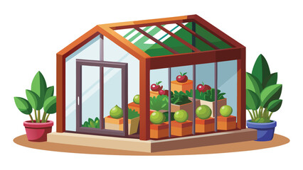 Obraz premium vector icon of small urban greenhouse with vegetables on white background.
