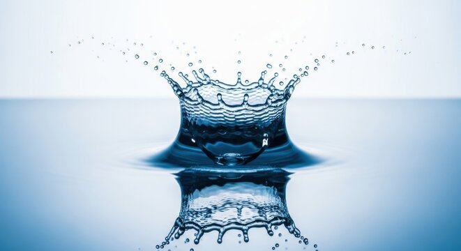 Capturing the dynamic beauty of a water droplet impact creating a crown splash and its perfect reflection