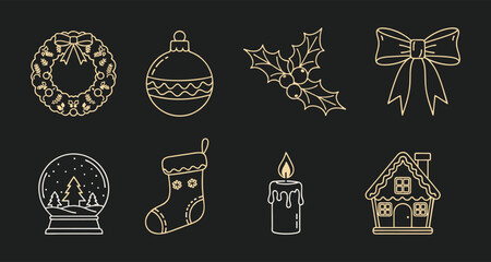 Christmas Ornament and Candle Illustration on Dark Background – Festive Vector