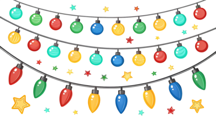 glowing holiday lights string Christmas bulb garland decoration card festive banner red green blue yellow neon lamp led star happy painting background