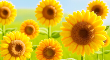 Obraz premium Sunflowers Blooming in a Sunny Field A Cheerful Display of Golden Beauty