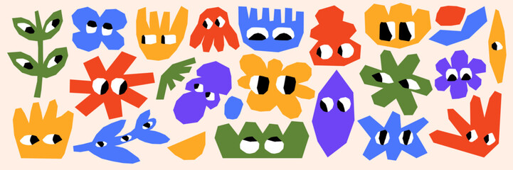 Vibrant naive floral illustration with abstract vector shapes and hand-drawn texture. Playful vintage colors and groovy 70s mood make it ideal for creative prints and designs © Елена Сорокина