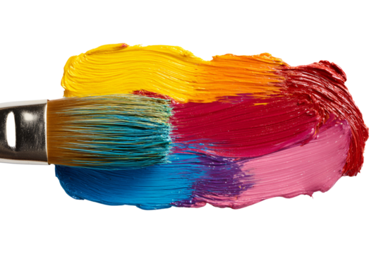 Artist brush with vibrant swirls of oil paint on black background - Powered by Adobe