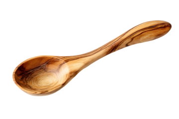Rustic olive wood spoon isolated on black background