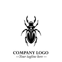 Beetle Logo Symbol in Black on the White Background with Simple Modern Insect Design