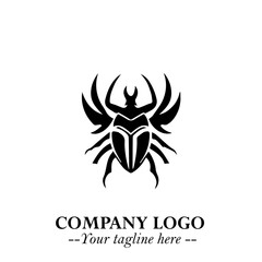 Beetle Logo Symbol in Black on the White Background with Simple Modern Insect Design