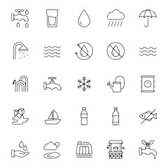 Fototapeta premium Set of Water Line Icons for Ecology, Hydrology, Conservation, and Environment