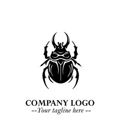 Beetle Logo Symbol in Black on the White Background with Simple Modern Insect Design