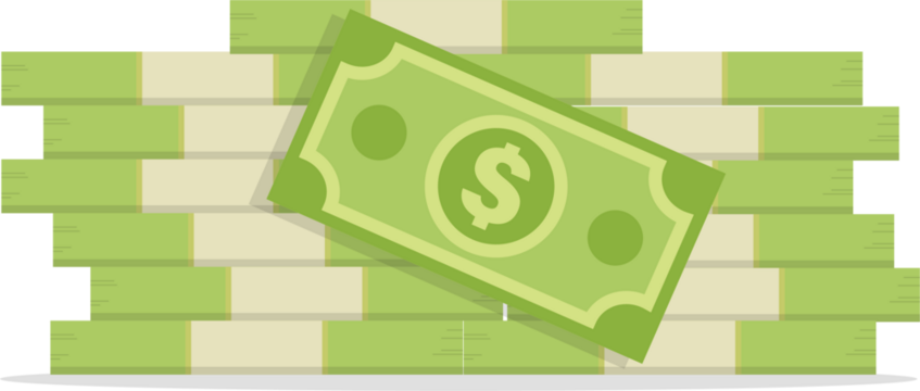 Isolated illustration of stacked green dollar bills, symbolizing money, wealth, finance, economy, success, and financial growth concept.