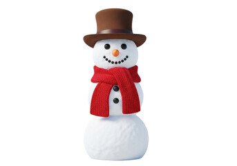 Festive snowman with brown hat and red scarf isolated PNG, winter holiday season decoration on transparent background