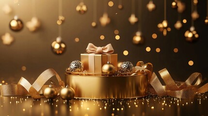 Elegant golden podium with ribbons display