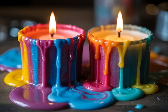 Candle with colorful melting wax