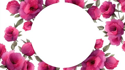 Beautiful pink peony floral border design with empty circle for text or image, perfect for invitations, greeting cards, and wedding announcements
