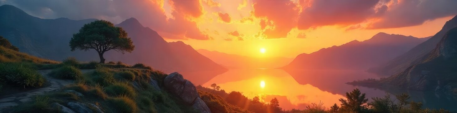 Serene landscape at sunrise, conveying peace and inner reflection, ideal for spirituality book cover , contemplation, meditation, vibration