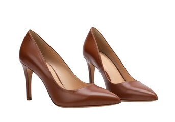 Elegant tan leather pointed toe stiletto high heel shoes for women isolated on transparent background