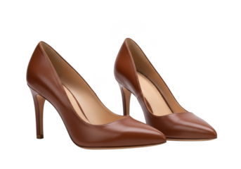 Elegant tan leather pointed toe stiletto high heel shoes for women isolated on transparent background