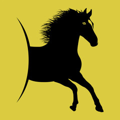 Bold Horse Silhouette Illustration | Dynamic Black Stallion Emerging Design on Yellow Background