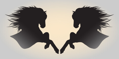 Mirrored Horse Silhouette Illustration | Dynamic Twin Stallions in Motion on Gradient Background