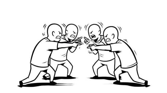 Animated figures in heated argument with blame and pointing