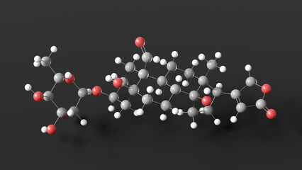convallatoxin molecule 3d, molecular structure, ball and stick model, structural chemical formula cardiotonic agent