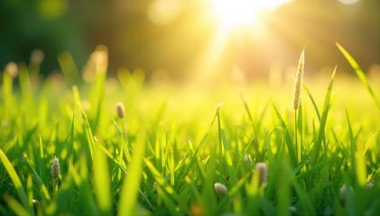 Sunlight streams through tall grass in a breezy field, creating a dreamy, ethereal atmosphere Perfect for illustrating concepts of serenity, freedom, and natural beauty , vast, summer, delicate