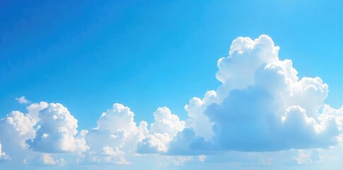 Vast expanse of blue sky dotted with fluffy white cumulus clouds, creating a dramatic and peaceful scene Perfect for backgrounds, travel, or nature themes , horizon, atmosphere
