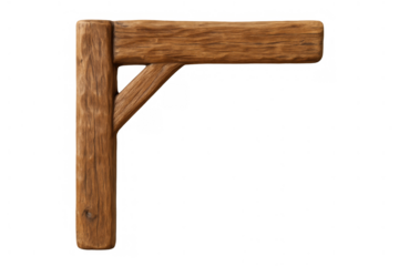 Rustic wooden signpost bracket creating a blank space for custom signage on a transparent background