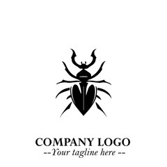 Beetle Logo Symbol in Black on the White Background with Simple Modern Insect Design