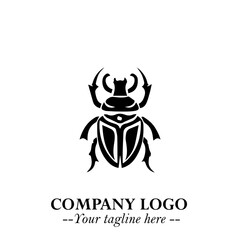 Beetle Logo Symbol in Black on the White Background with Simple Modern Insect Design
