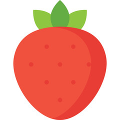 A Simple Red Strawberry Icon with Green Leaves and a Transparent Background Ideal for Food and Health Related Designs