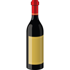 A Single Bottle Of Red Wine With A Red Cap And A Blank Yellow Label On A Transparent White Background With Pixelated Detail And A Classic Shape