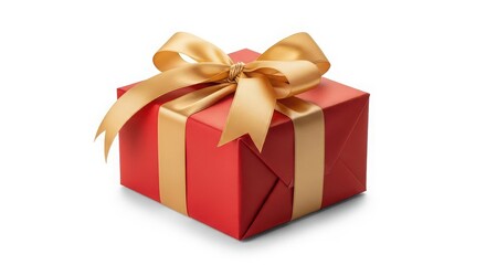 Fototapeta premium Red gift box with gold ribbon and bow