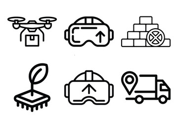 Modern digital technology innovation concepts line icons for various uses.