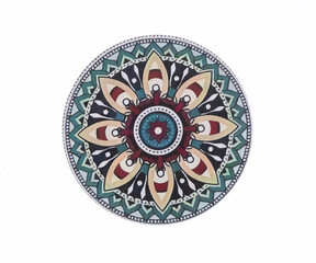 Decorative circle with abstract ornamental pattern isolated on white background