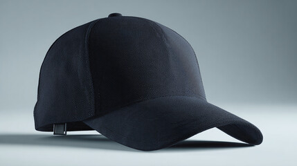 A stylish dark cap on a gradient background, angled view