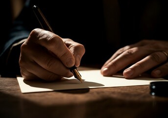 Man writing with fountain pen on desk