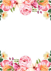 Watercolor floral background, pattern, texture, hand drawn, frame, template