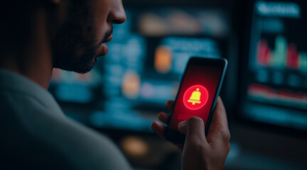 Dangerous notification floating in the air on smartphone screen, Dangerous warning alarm notification