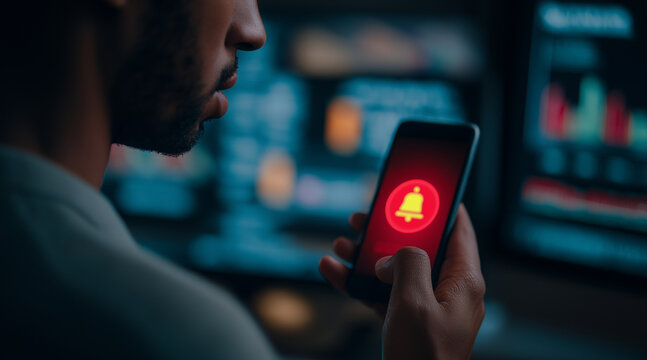 Dangerous notification floating in the air on smartphone screen, Dangerous warning alarm notification