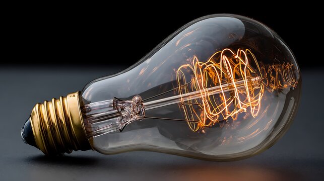 Vintage edison light bulb with glowing filament - Powered by Adobe