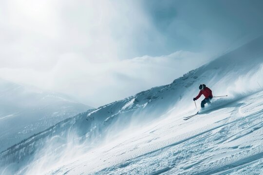 Skiing movement on mountain outdoors recreation clothing.