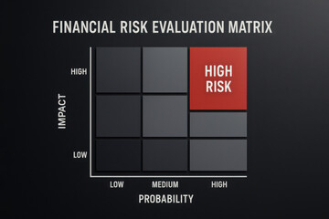 Financial risk evaluation matrix for corporate business decision. high risk management strategy with professional and serious vibe on dark background for analysis