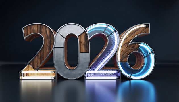 The physical number 2026- Made of wood, metal, glass, or neon light_imgupscaler.ai_General_8K