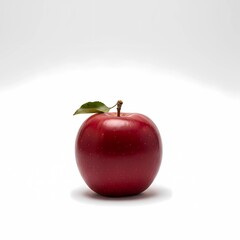 Fresh red apple with green leaf on plain background  