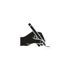 Hand writing with a pen icon representing a signature and a contract for a document and a creative writing with a calligraphy