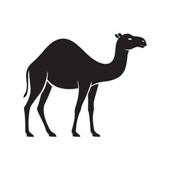 Fototapeta premium Stylized Camel Silhouette in Side Profile with Single Hump and Long Legs Isolated Vector