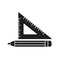 Ruler and a set square icon representing a geometry and a measurement tool for a school and an architecture drawing