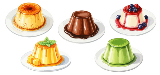 sweets_2水彩のプリン・ムース・ババロアイラストセット,デザート,スイーツ,カフェ,キャラメル,チョコレート,ベクター