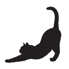 Stretching Cat Silhouette in Downward Pose – Elegant Black Animal Vector for Pet, Yoga, and Relaxation Themes